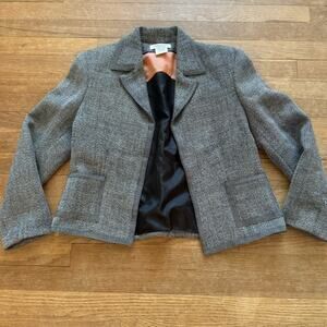 Roth LeCover black cream wool blend open front dressy blazer jacket size 10
 b31